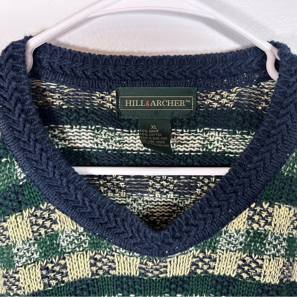Vintage 90s Hill & Archer Grandpa Basketweave Knit Sweater size XL